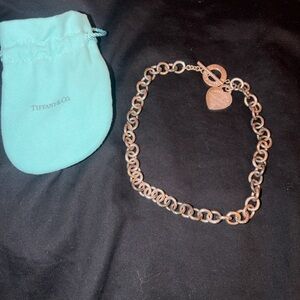 Tiffany & Co. Rose Gold Link Necklace with Heart Tag and Toggle Clasp